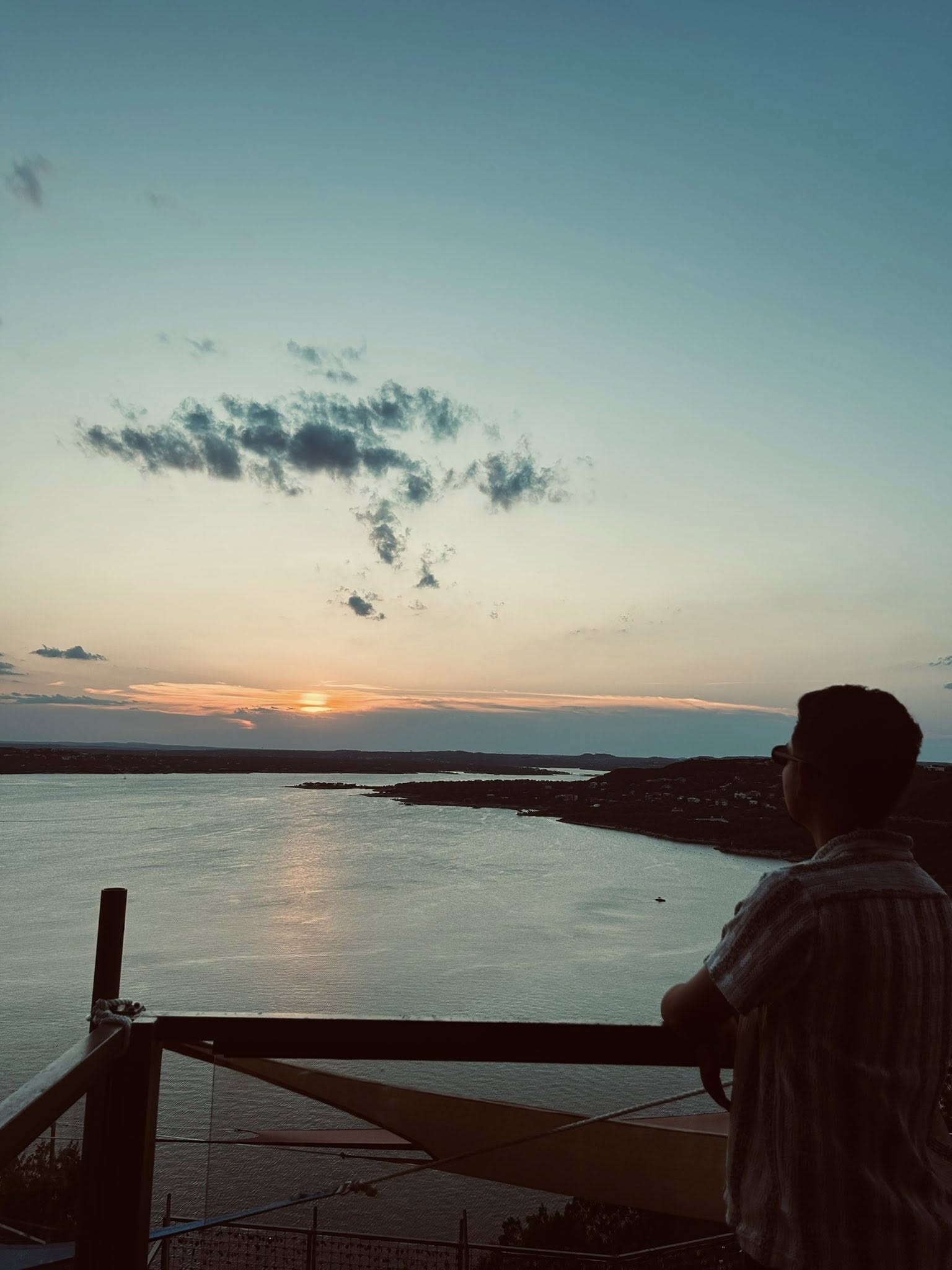 Abishek at sunset, Lake Travis